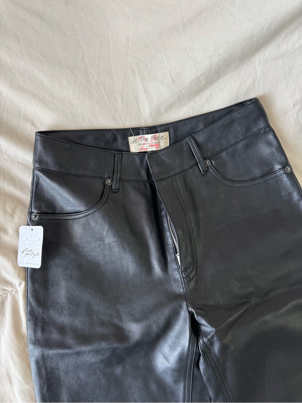 Free People Black Vegan Leather High-Rise Jeans - Smooth Finish